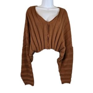 Tic Toc Cardigan Sweater Women Medium Rust Brown Knit Cropped Fall Cozy Academia